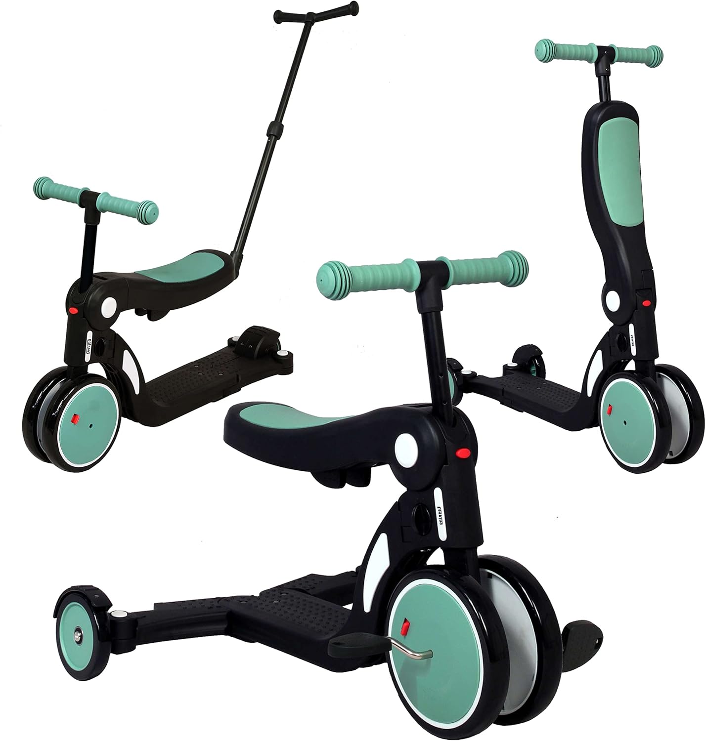 SCOOTIZZ Draisienne Evolutive 5 en 1 avec Barre de poussée/Tricycle Bébé Évolutif/Trottinette Enfant Avec barre de poussée Vert Amande