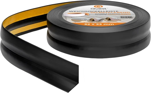 Plinthe Souple Autoadhésive - 32 mm x 23 mm - Plinthe en PVC de finition - Pour l'intérieur, mur, sol, salle de bain, salon - Étanche, décoratif, flexible - 15 mètres - Noir 15 mètres Noir