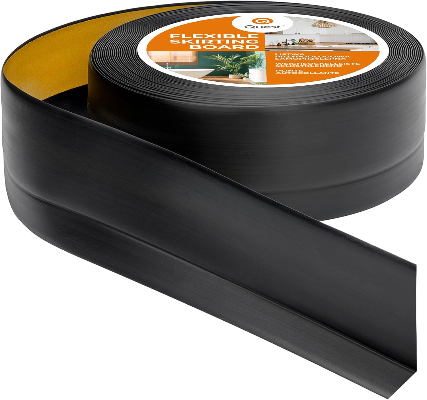 Plinthe Souple Autoadhésive - 50 mm x 20 mm - Plinthe en PVC de finition - Pour l'intérieur, mur, sol, salle de bain, salon - Flexible, Étanche, Décoratif - 25 mètres, Noir 25 mètres Noir