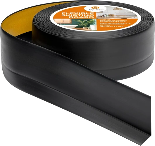 Plinthe Souple Autoadhésive - 50 mm x 20 mm - Plinthe en PVC de finition - Pour l'intérieur, mur, sol, salle de bain, salon - Flexible, Étanche, Décoratif - 25 mètres, Noir 25 mètres Noir