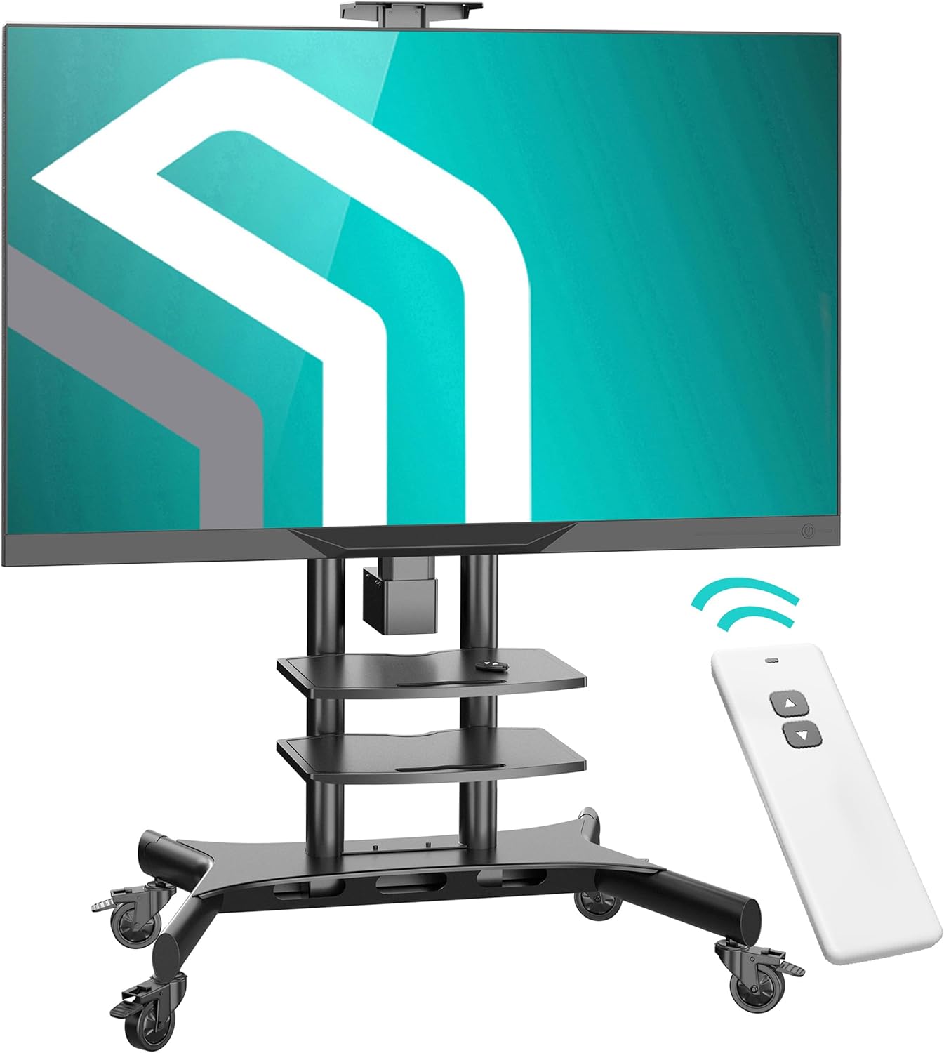 Support TV Motorisé Electrique pour 50" - 86" TV, Support TV roulettes Poids de 90,9 kg - Meuble TV Escamotable Motorisé VESA 200x200-800x500/Lift TV Motorisé 2 Étagères TS1881E-B Noir