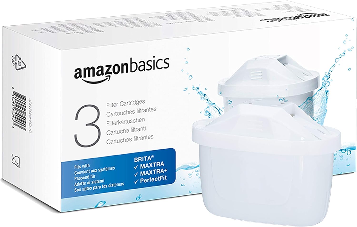 Pack de 3 cartouches filtrantes, compatibles avec toutes les carafes actuelles BRITA y compris les carafes Perfect Fit 3 Unité (Lot de 1) Maxtra+ cartouches, compatibles avec Amazon Basics, PerfectFit & toutes les BRITA carafes filtrantes