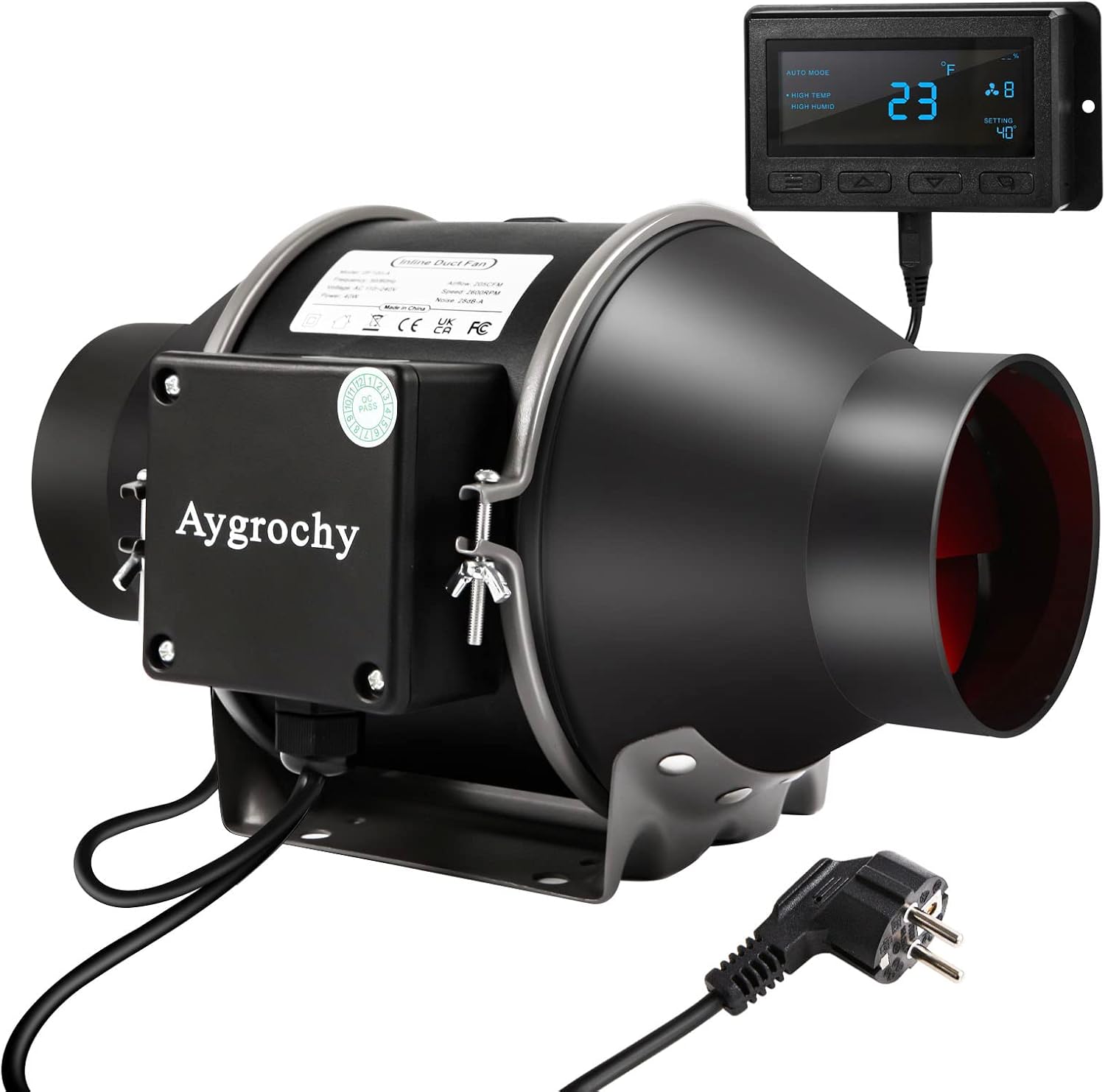 100 mm Intelligent Extracteur d'Air 350 m³/h avec régulateur de température et d'humidité, ventilateur d'extraction pour VMC Salle de Bain, booster, tentes de culture, ventilation Bureau 100mm Version sans App