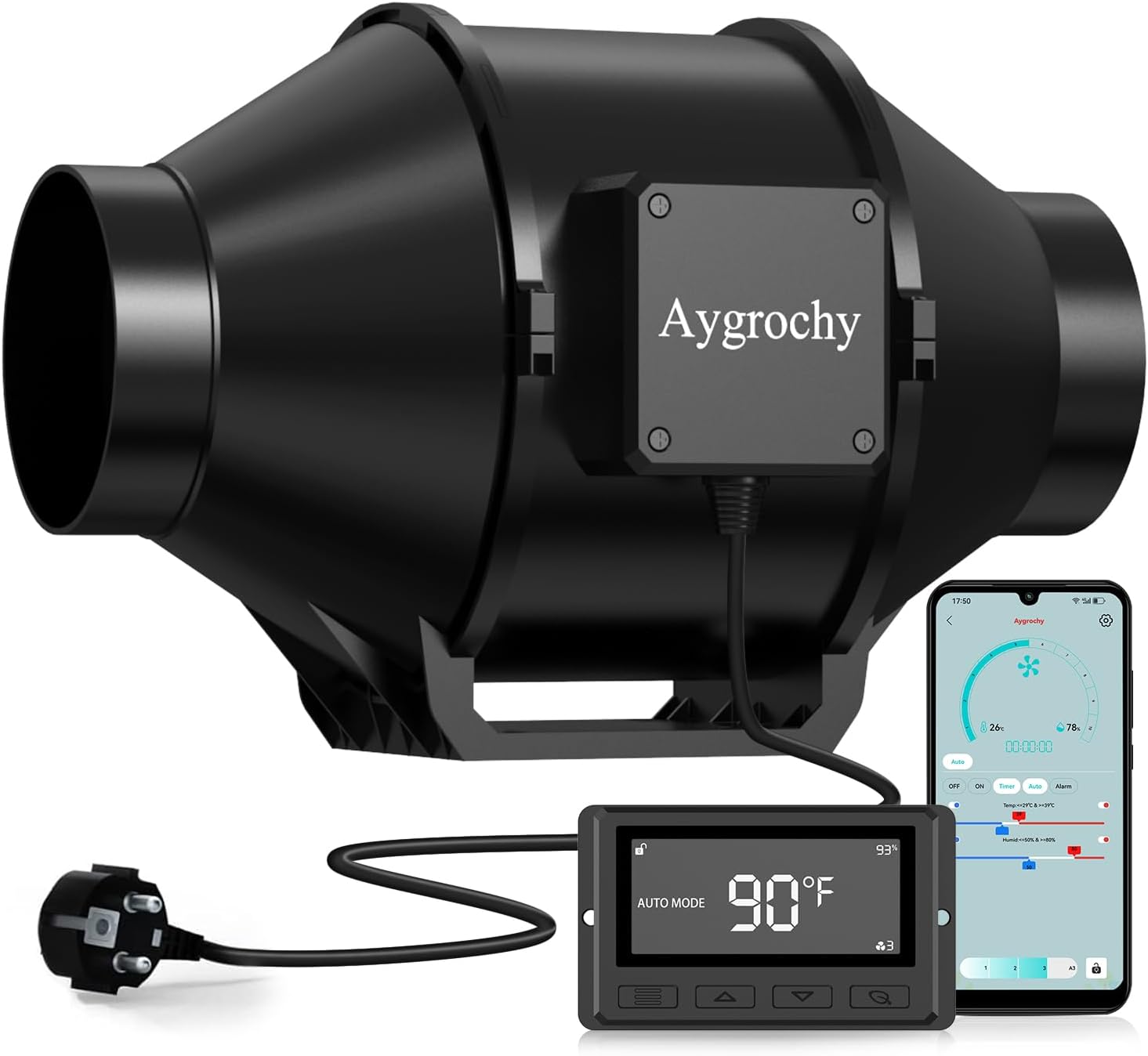 100mm App Extracteur d'Air, Moteur EC triphasé avec programmation de la température et de l'humidité, ventilateur d'extraction de 3000 tr/min pour Booster, tentes de culture - 100mm App new