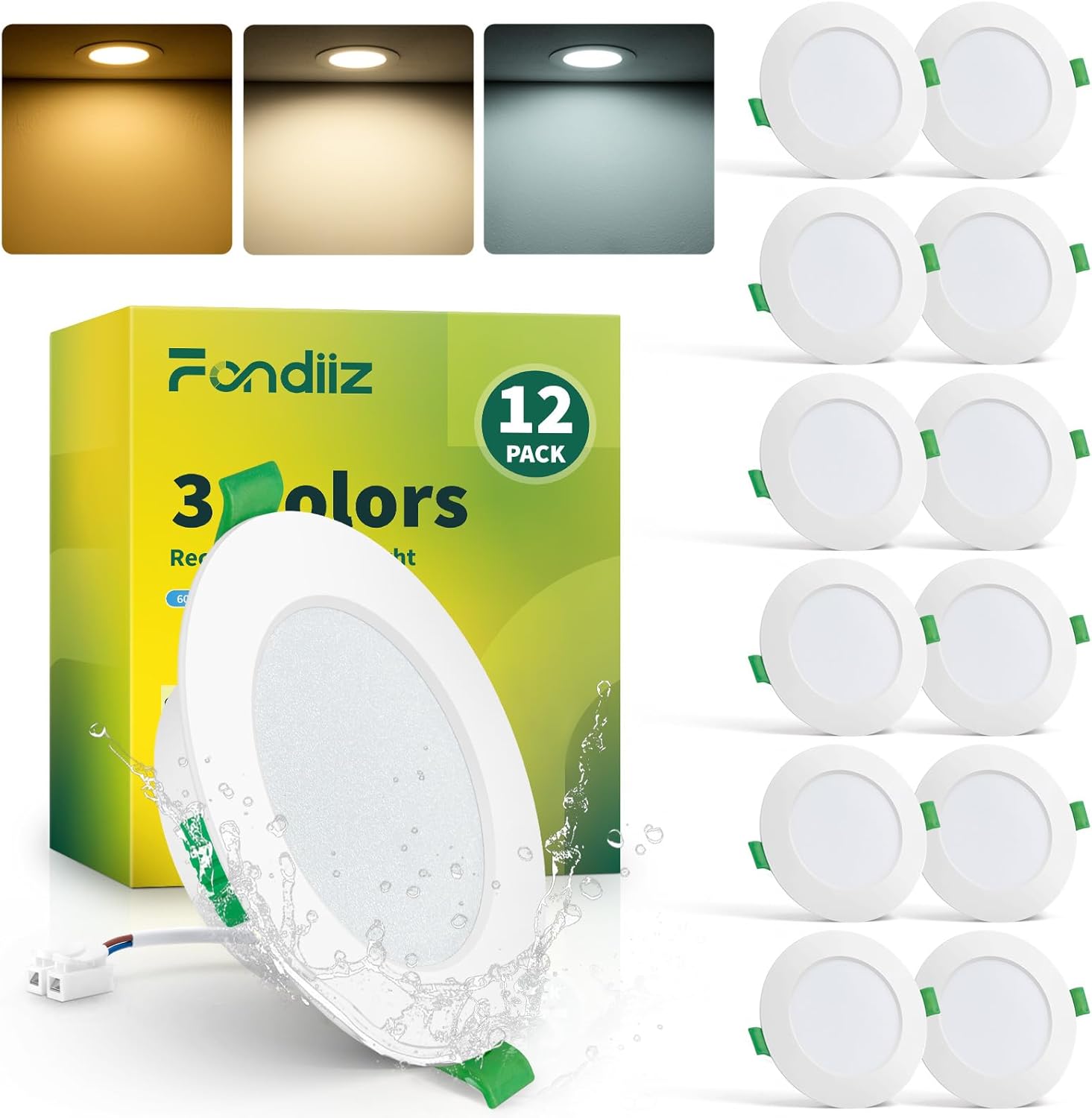 Lot de 12 Spot LED Encastrable 6W, 220V Spots de Plafond Extra Plat Blanc Chaud 2700K Blanc Neutre 4000K Blanc Froid 6000K Réglable, Spot Salle de Bain IP44 pour Salon Cuisine, Rond