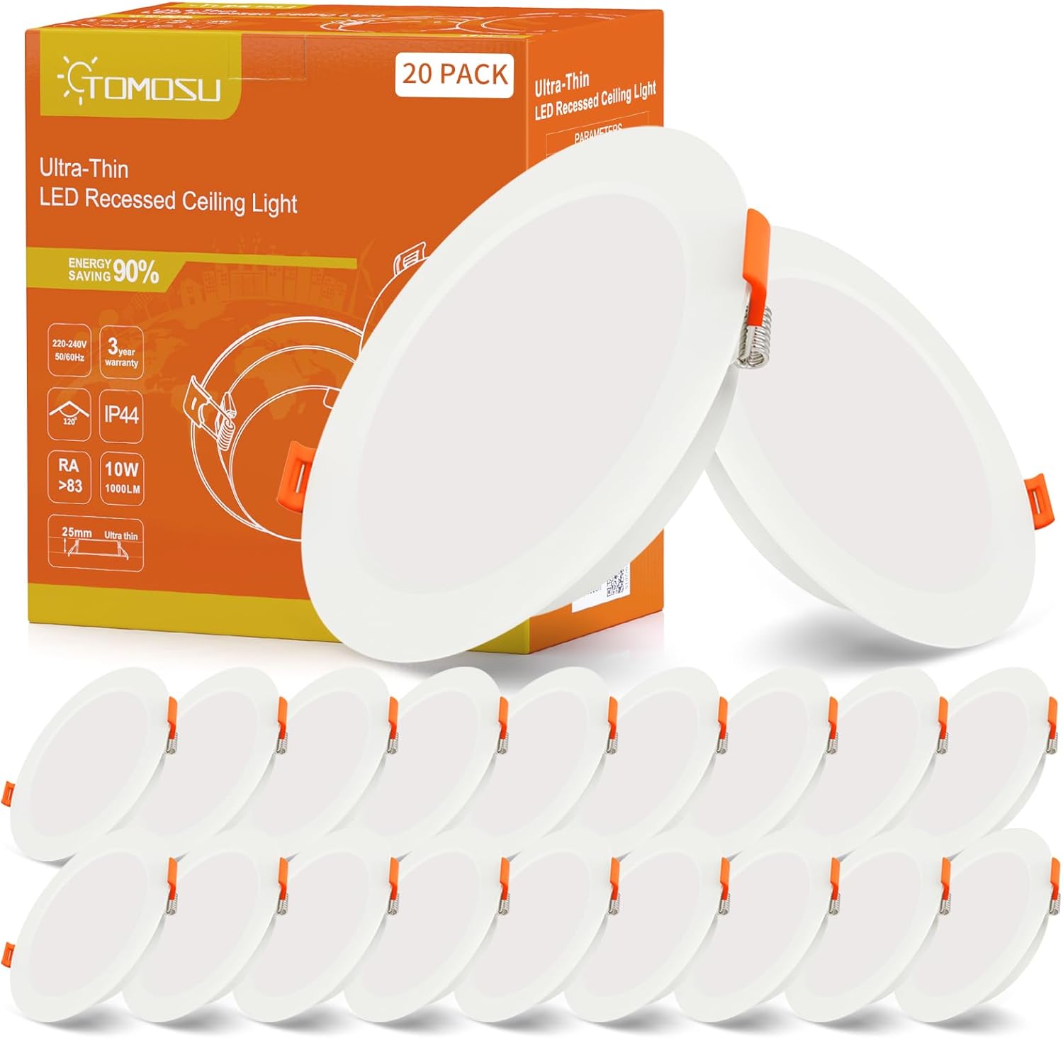 Spot LED Encastrable Extra Plat, 10W 1000LM Equivalent 100W Incandescence, IP44 Spot Etanche Salle de bain, Blanc Neutre 4000K, Trou Φ115-125mm, AC220-240V, Pour Cuisine, Salon, Chambre, Lot de 20