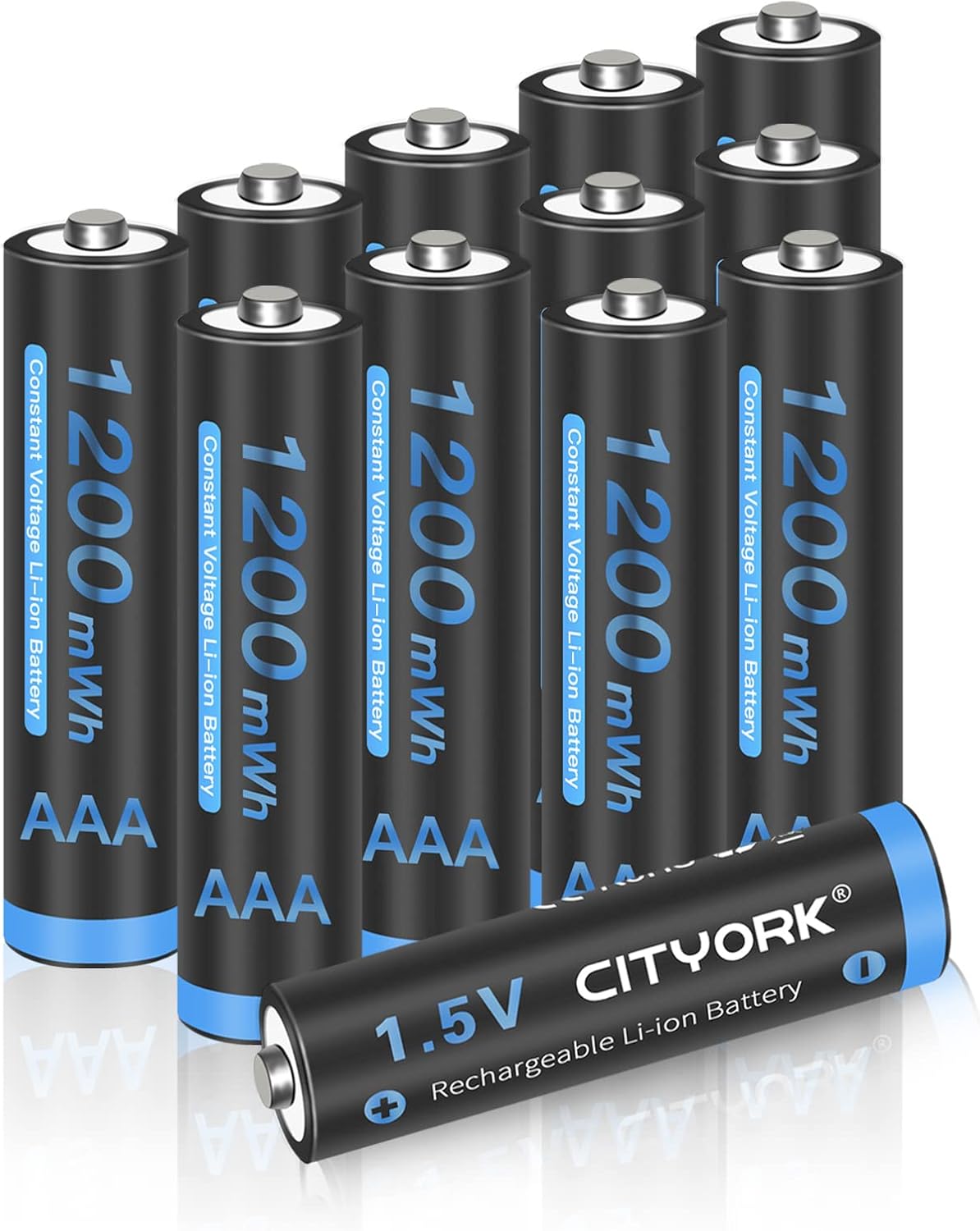 CITYORK Lot de 12 piles AAA rechargeables 1,5 V 1200 mWh au lithium AAA 1200 cycles CTY-AAA1200 x 12-1.5V AAA1200*12
