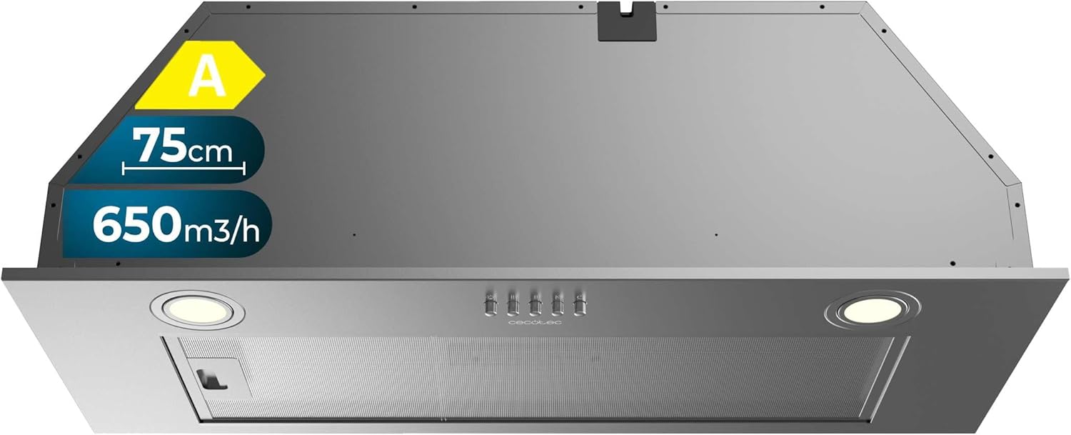 Hotte aspirante intégrée Bolero Flux IM 756500 - Acier inoxydable 75cm A - Puissance d'aspiration 650m3/h, moteur 165W, 3 niveaux de puissance, lumière et filtre à charbon