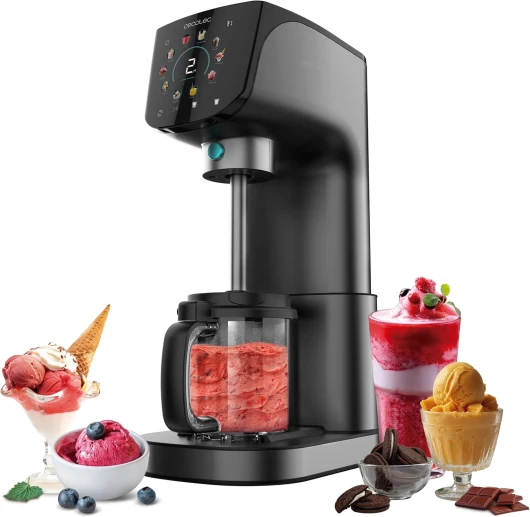 Sorbetière Multifonction Machine à Glace Gelatec 2100 - 500W, 11 Programmes de Glace et Boissons Granitées, Technologie CreamOn et Re-spin, Écran Tactile, 3 Bacs, Capacité 2,1L