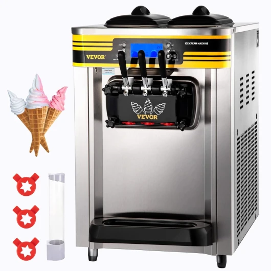 Machine à Crème Glacée Molle 22-30L/h 2350W Machine à Glace Italienne Trémie 6L Sorbetière Glace à l’Italienne Pré-Réfrigération Décongélation en Un Clic 3 Saveurs Sundae Yaourt Café Snack-Bar R2