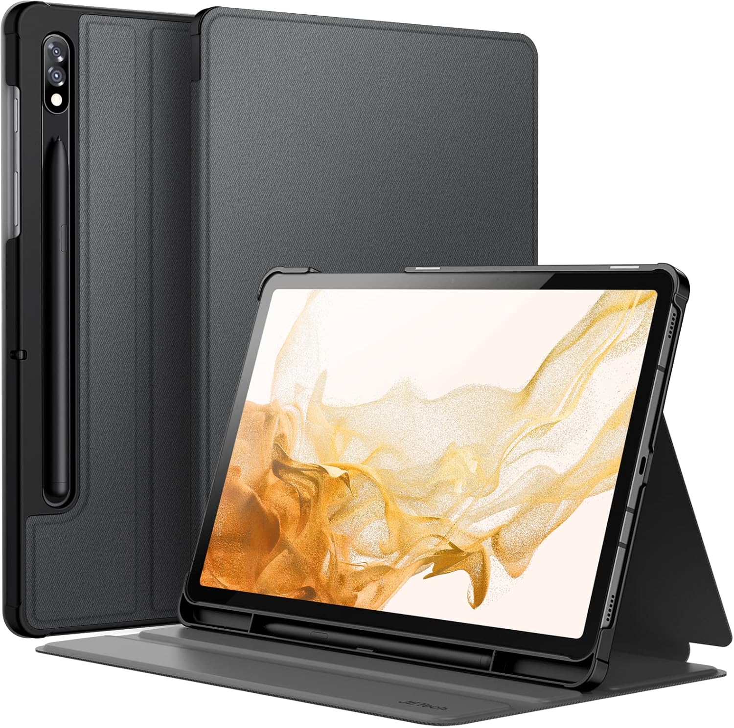 Coque pour Samsung Galaxy Tab S8 2022/S7 2020 11 Pouces avec S Pen Porte-Stylet, Fine Folio Protecteur Tablette Housse Étui, Multi-Angle Affichage (Noir)