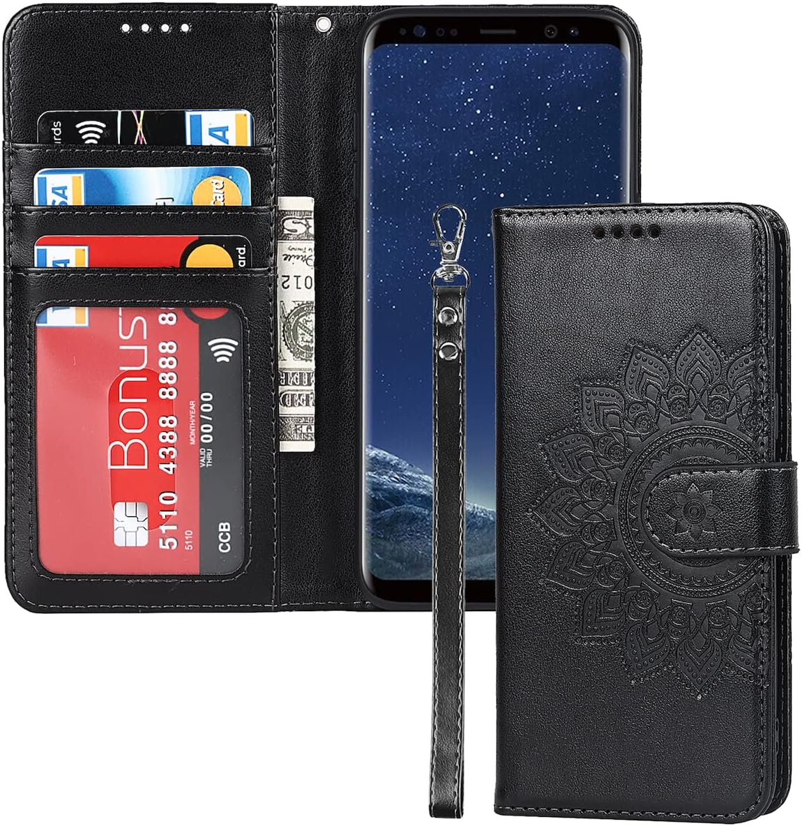 ELTEKER Etui Coque pour Samsung Galaxy S8 Protection Housse en Premium Cuir PU Pochette Rabat Clapet Case Porte Carte Magnétique Etui Portefeuille pour Samsung Galaxy S8 - Noir Samsung Galaxy S8 Noir