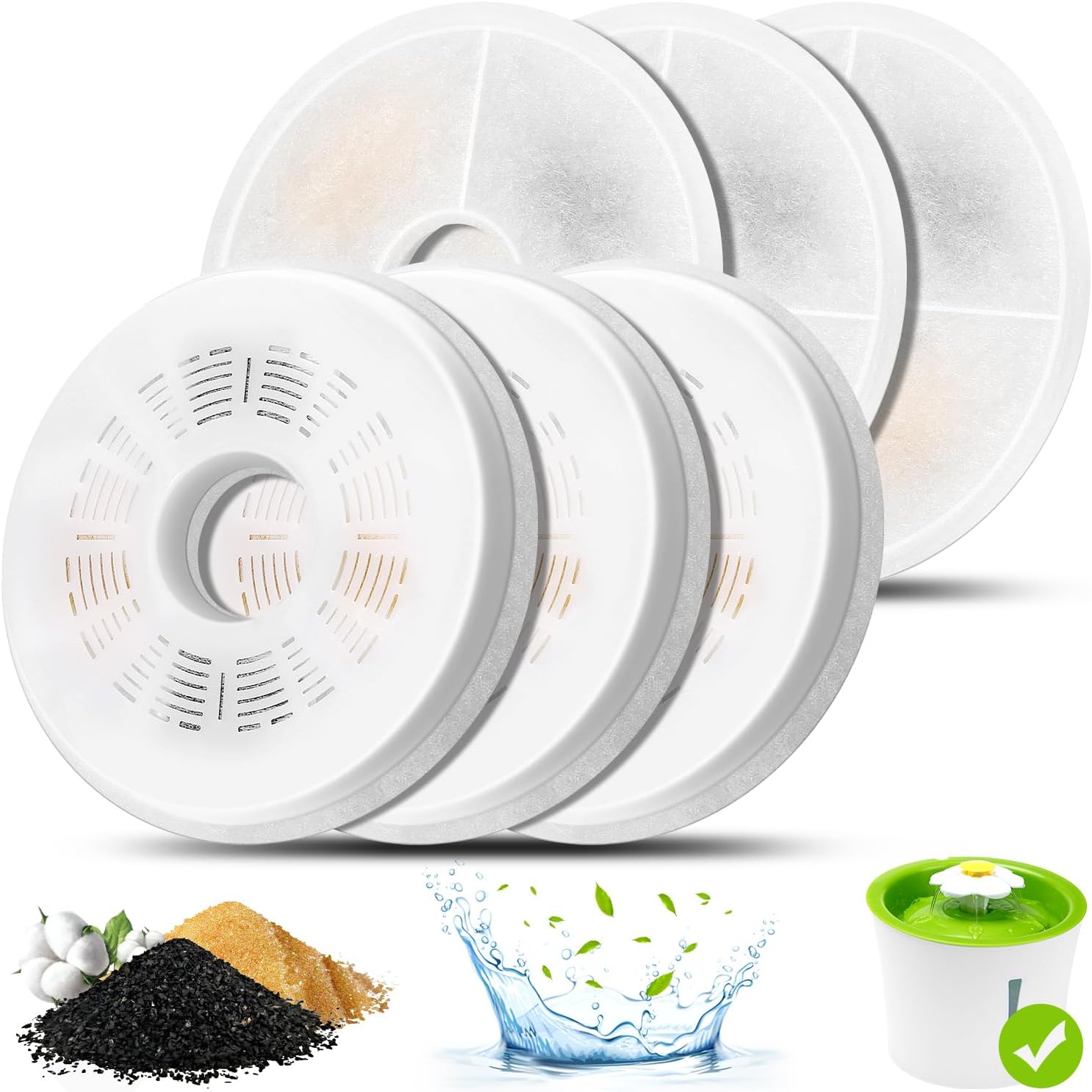 Filtre Fontaine Eau Chat Mukkela, Pack de 6 Filtres à Triple Action pour abreuvoir pour chat Compatible Avec Distributeur d'eau pour animaux 3L, Filtre De Remplacement avec Charbon Actif 6-Pack