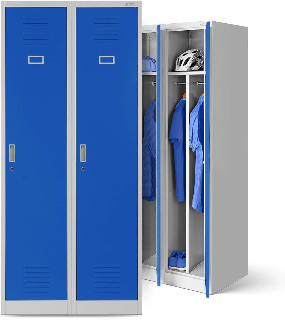 Armoire Vestiaire Metallique 2B1A Casier en Métal 2 Compartiments cloison Revêtement en Poudre 180 cm x 80 cm x 50 cm (Gris/Bleu)