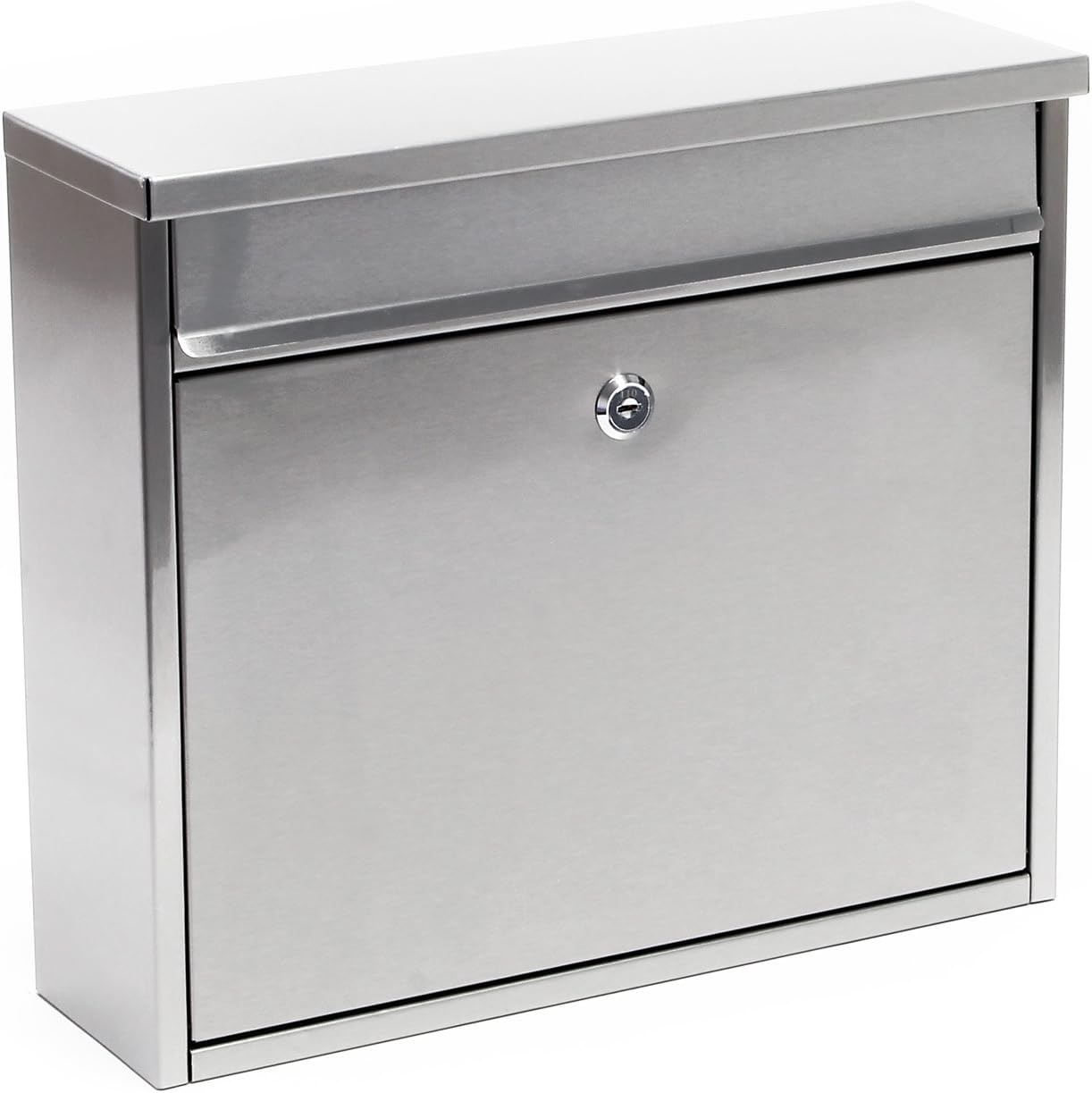 Boîte aux Lettres Murale V13 Verrouillable Couleur argentée pour courrier, 360 x 115 x 320 mm, en Acier INOX, avec Fente et clapet Argent Standard
