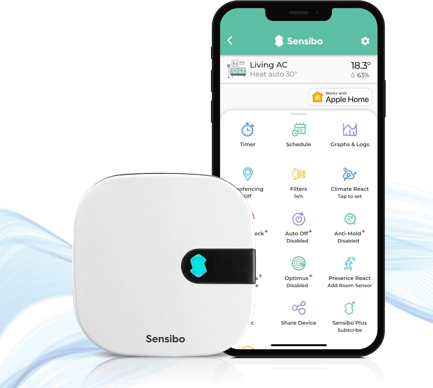Air - Contrôleur intelligent sans fil pour climatiseur - Installation facile - Confort optimal - Application pour contrôle Wifi auto du thermostat - Compatible Google, Alexa, Siri et Apple HomeKit