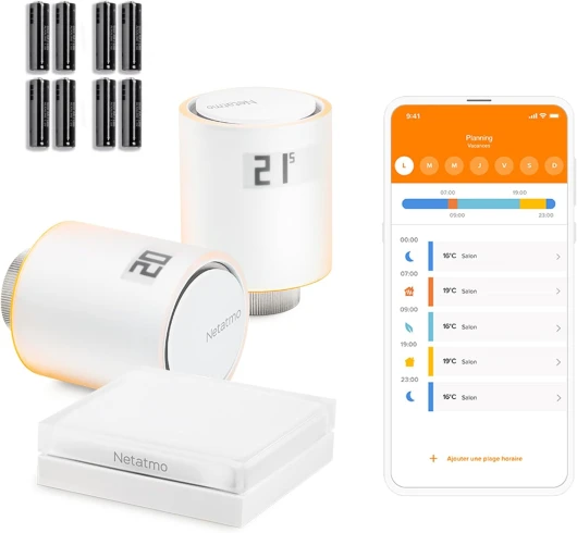 Starter Pack - Tête Thermostatique Connectée et Intelligente, Contrôle à Distance, Économie d'énergie, Pack pour Chauffage collectif, Compatible Alexa, Apple et Google Home, NVP-AMZ Relais + 2x Vannes (Amazon)