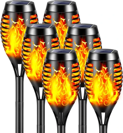Lumières Flamme Solaire Exterieure,6 Pièces 12 LED Lampe Solaire Flamme Torche Jardin Exterieur Étanche IP65,Lumiere Torche Solaire avec Flammes Réalistes pour Décor,Jardin,Patio,Chemins,Cour Blanc Chaud 6 Pièces