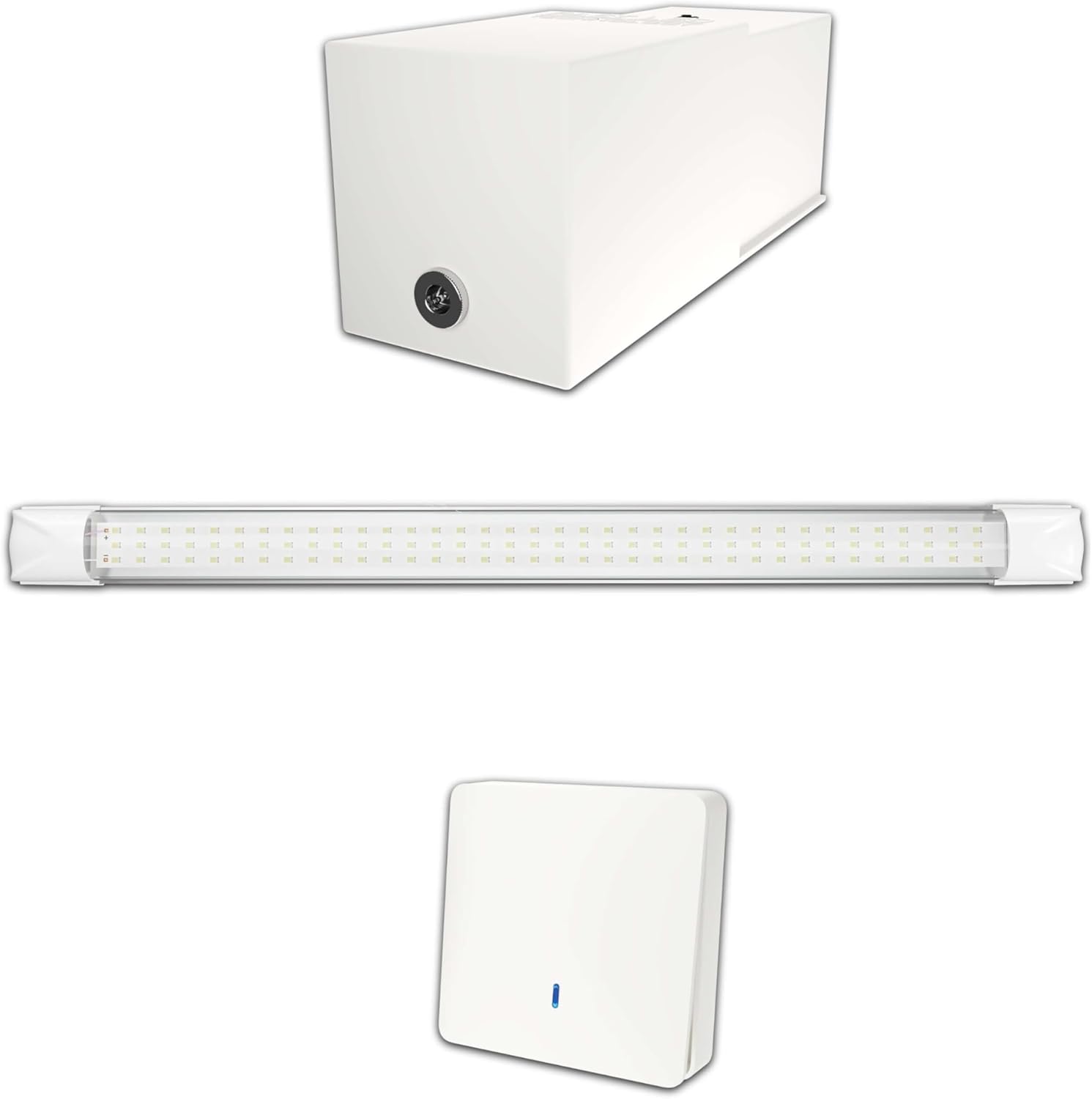 Éclairage led puissant sans fil sur batterie rechargeable pour Garage, Box sous sol, Cave, local sans électricité - Lampe lumière autonome puissante 1100 lm, Prêt à poser et Sans Travaux -Autonomie 7h Kit Interrupteur ACCESS