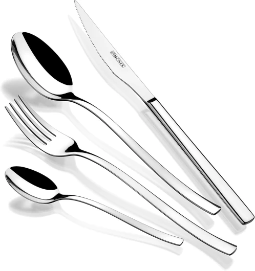 Génova Ensemble de Couverts 24 Pièces, Set de Couverts avec Couteau à Steak en Acier Inoxydable 18/10 Design Moderne Poli ideal Épaisseur 2,5 Mm, Argent