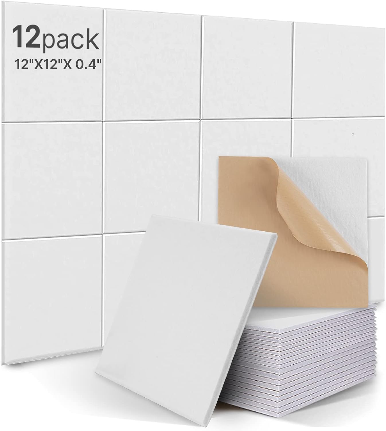 12 Panneaux Acoustiques Autocollants de Haute Densité pour la Décoration Murale et le Traitement Acoustique, bois et portes - Panneau acoustique mur (30x30x0,1 cm) Blanc
