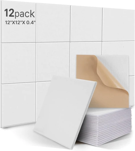 12 Panneaux Acoustiques Autocollants de Haute Densité pour la Décoration Murale et le Traitement Acoustique, bois et portes - Panneau acoustique mur (30x30x0,1 cm) Blanc
