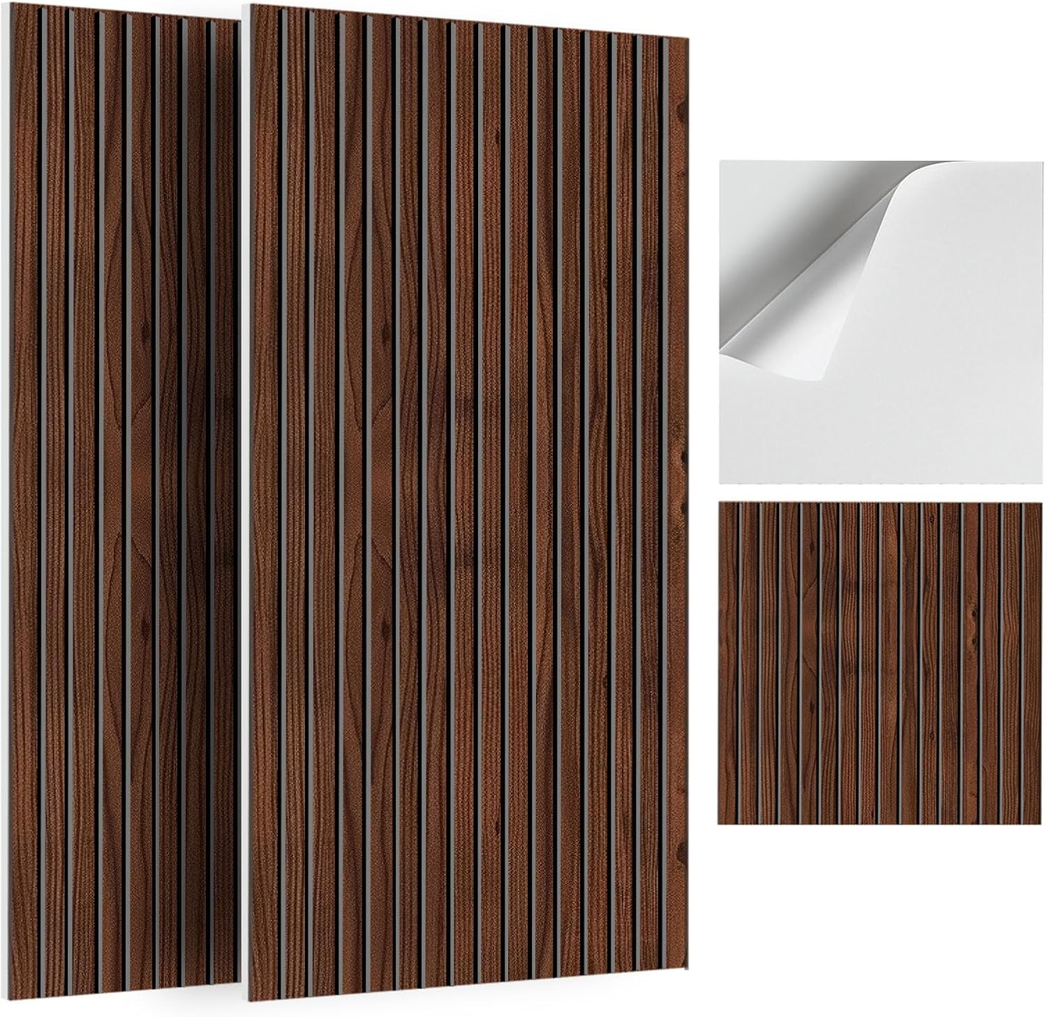 JBER Lot de 6 Panneaux Acoustique Mural, Panneaux Acoustiques Auto-Adhésifs pour Murs, Panneaux Muraux Décoratifs avec Impression Grain de Bois pour, Bureaux, Maison, 60×60×1cm, Noix Foncée 60x60（6pcs) Noyer foncé