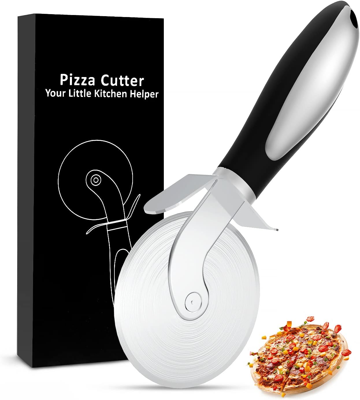 Roulette Pizza, Coupe Pizza - Découpe Pizza en inox, Coupante Couteau de Pizza, Pizza Cutter, Nettoyage Facile au Lave Vaisselle, Poignée Ergonomique antidérapante en Silicone