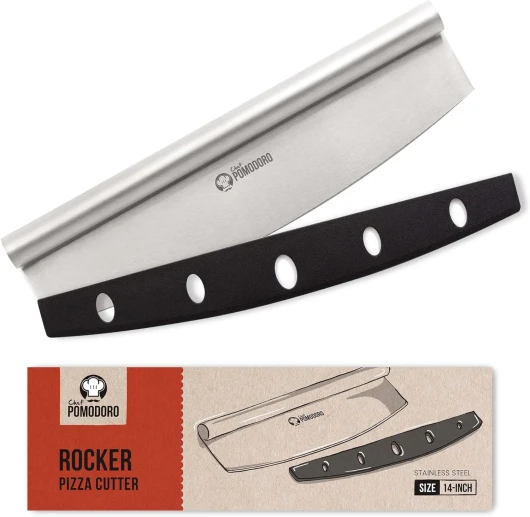 Coupe Pizza Profesionnel en Acier Inoxydable avec Couvre-Lame - Couteau Pizza Multi-usage de 35,6 cm Super Tranchant - Couteau à Pizza Facile à Utiliser Avec Poignée Confortable