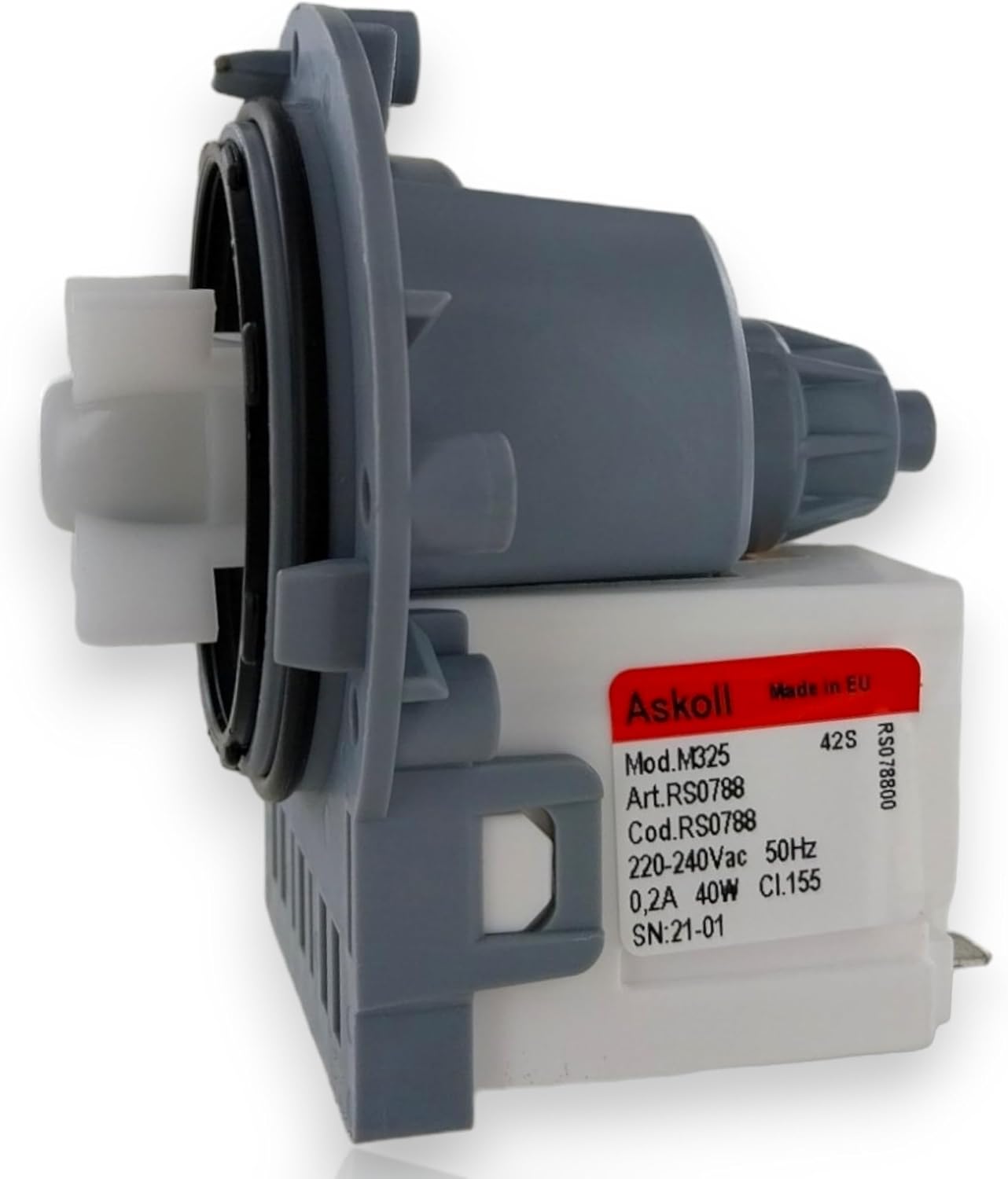 DL-pro Askoll Pompe de vidange magnétique 40 W avec fixation à vis universelle pour machine à laver