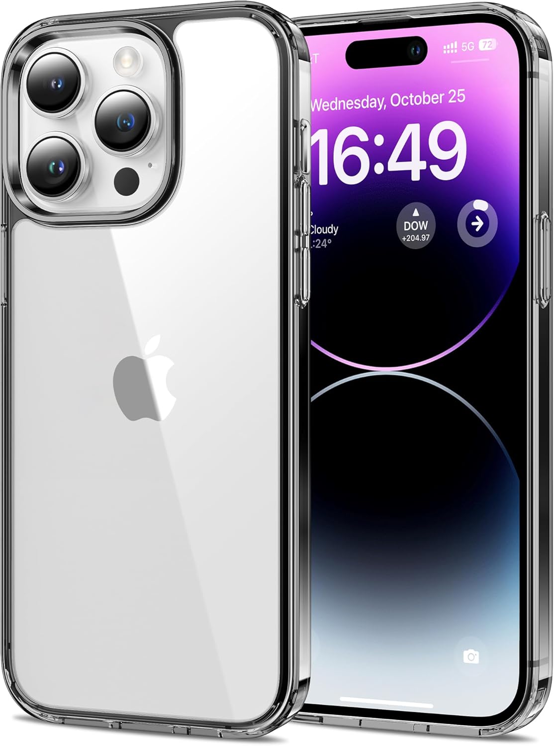 Coque pour iPhone 14 Pro, Anti-Jaunissement Étui Téléphone Transparente, Housse de Protection Antichoc - Noir Transparent