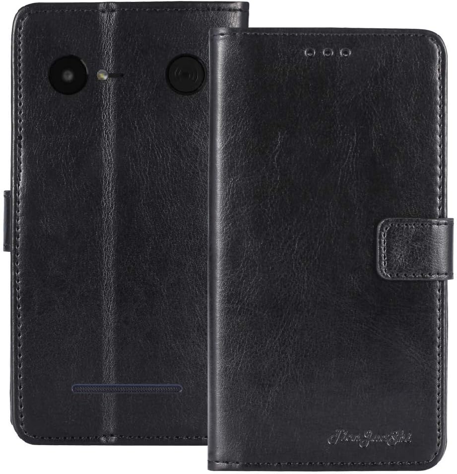 TienJueShi Noir Flip Book-Stand Cuir Housse Coque Étui TPU Silicone Cas Couverture Protecteur TPU Silicone Case Cover Skin pour Doro 8035 5 inch