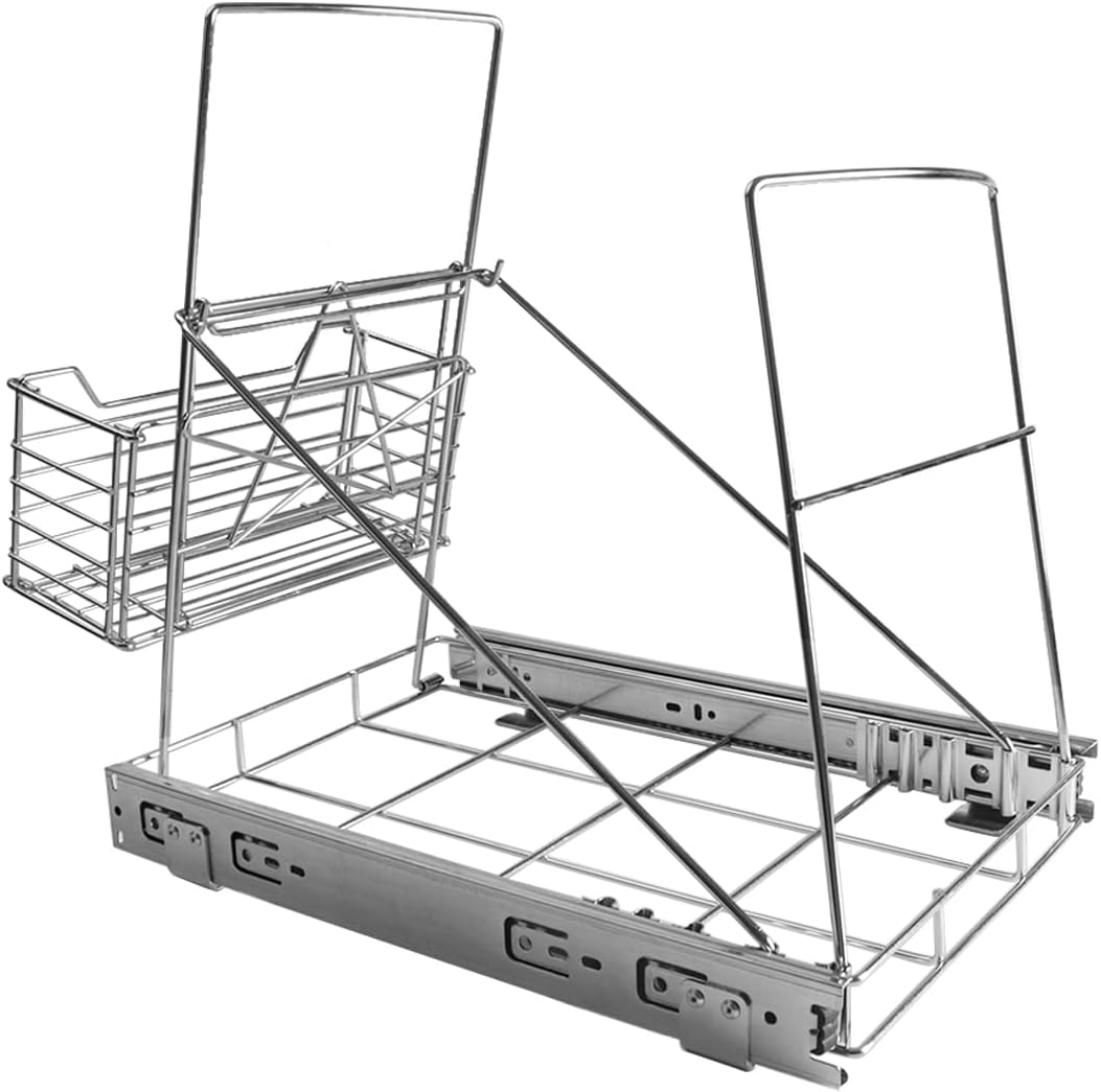 Glissières pour Poubelles Coulissantes, avec Panier Amovible, Porte-Poubelle Coulissante sous L'armoire, pour Poubelle de 7-11 Gallons, pour évier Restaurant(Aucune Poubelle ne Peut)
