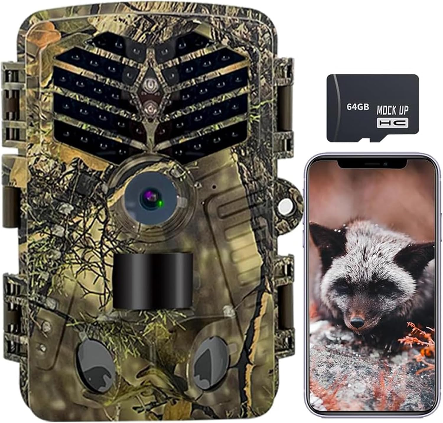 Caméra de Chasse 48MP 4K avec LED Infrarouge 950nm, Étanche IP65, Vision Nocturne 25m, Déclenchement en 0,1s, 64GB, Surveillance pour Chasse, Fermes et Vergers Vert