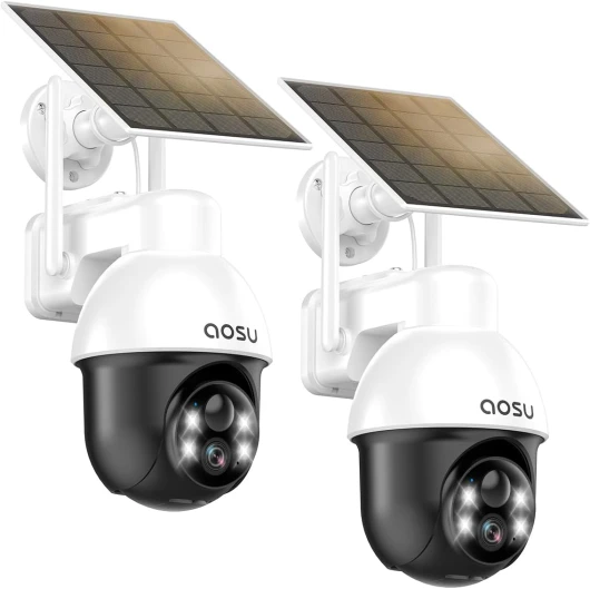 Caméra de Surveillance extérieure avec Panneau Solaire, PTZ, Suivi Automatique des Personnes, Vision Nocturne 2K, Alarme Lumineuse et sonore, Audio bidirectionnel, Compatible avec Alexa/Google 2 Kit caméra solaire