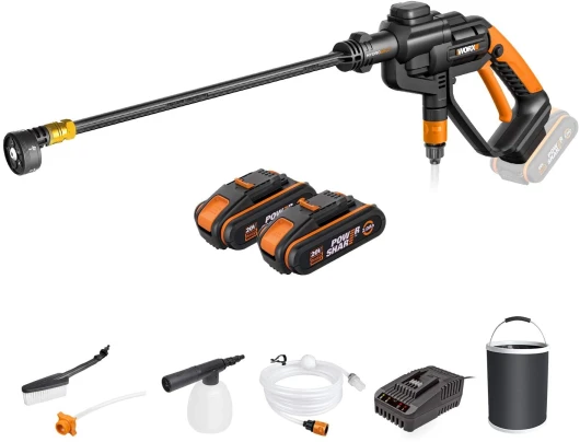 Hydroshot WG620E.4 Nettoyeur Haute Pression sans Fil 18V Pistolet Nettoyage Voiture Arrosage Système Auto-amorçante Powershare avec Buse de Pulvérisation Lance Longue Tuyau de 6 m 120L/h 24Bar 2 batteries