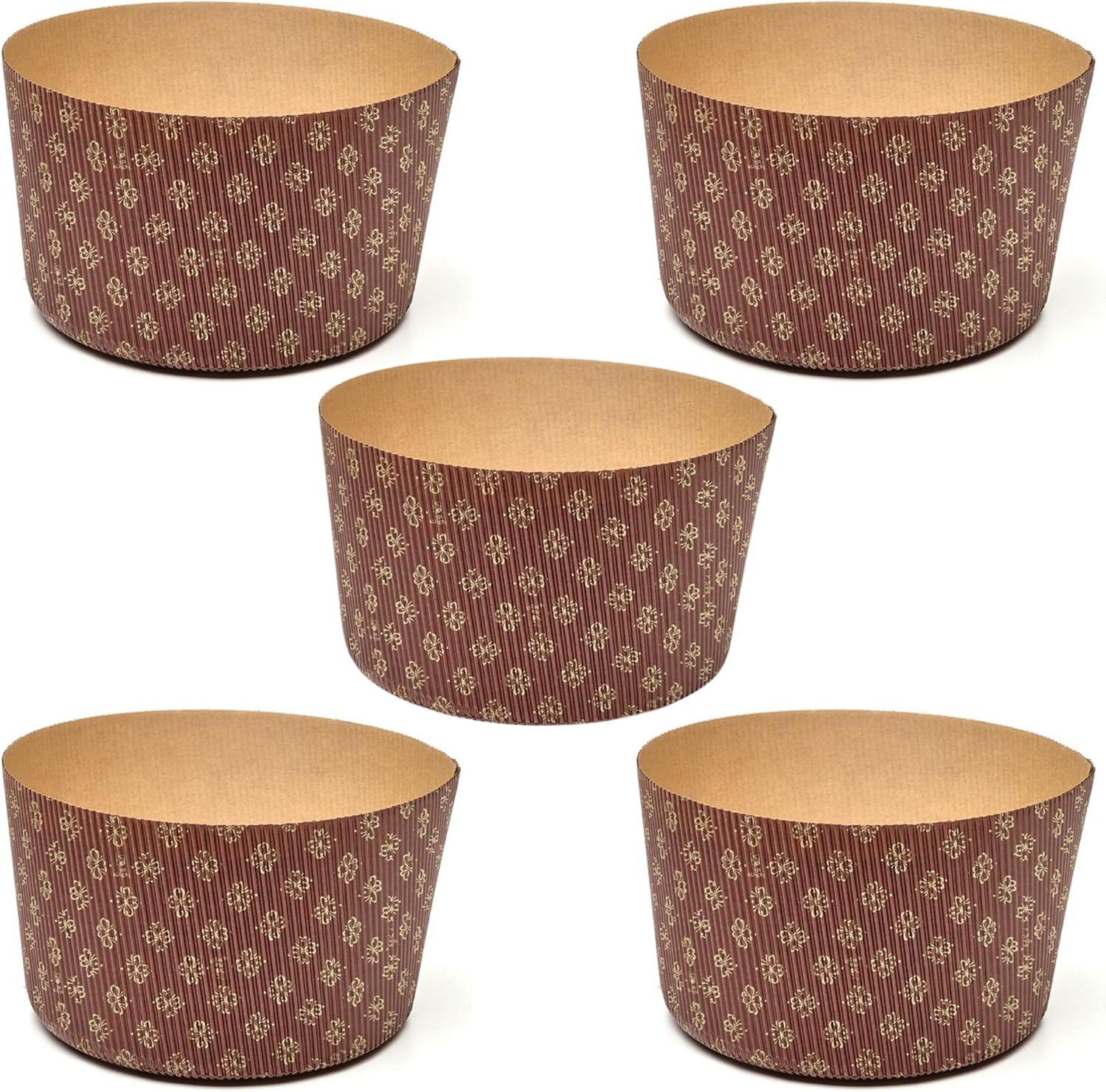 Moule à Panettone Premium de Qualité 750gr (5pcs) - Caissettes à Panettone Professionnelles en Papier Ondulé Pure Cellulose au Micro-Ondes Conçues pour Panettone, Résistantes à la Chaleur 220°C 5 pièces - Moule à Panettone haut