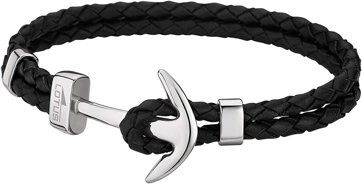 LOTUS - LS1832-2/1 Bracelet en acier et cuir pour homme en acier et cuir avec ancre noire, Taille unique, Acier inoxydable, Pas de gemme