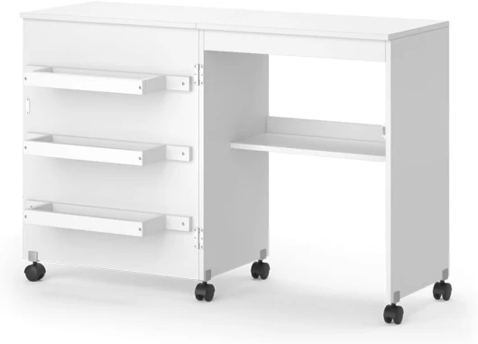 La Table de Couture Carmen, Blanc, 118.5 x 79.5 cm avec 3 étagères Blanc 118 cm
