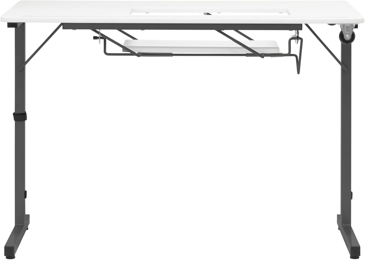Table de Couture Pliante, Plateau Blanc avec Pieds Noirs - Table pour Machine à Coudre avec Plate-Forme réglable - Pieds pliants pour Un Rangement et Un Transport faciles, roulettes