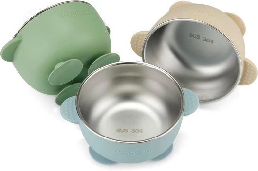 Lot de 3 Bols à Ventouse pour Bébé en Acier Inoxydable, Bol Antidérapant avec Revêtement en Silicone pour Enfants, Tout-Petits et Bébés, Incassable et Sans Dégâts