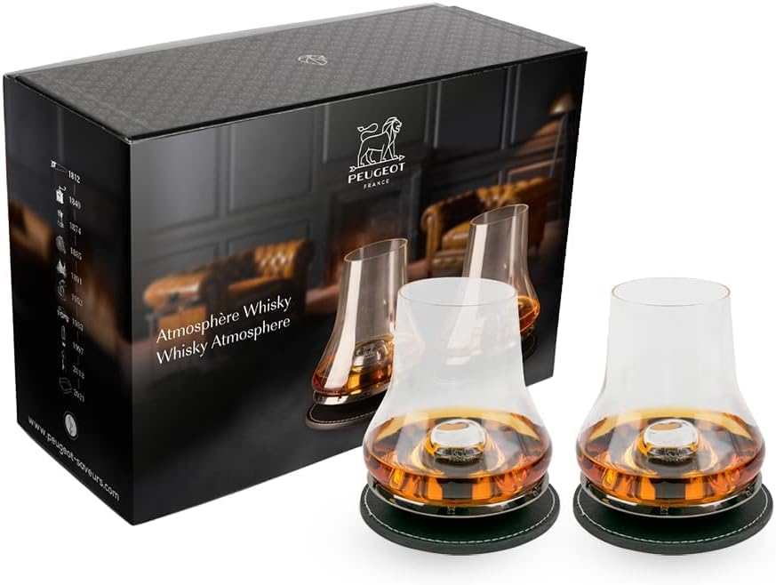 Coffret Dégustation Whisky - 2 Sets (Verre à Whisky + Socle Rafraîchissant + sous-Verre) + Livret - Coffret Cadeau Whisky, Armagnac, Cognac Coffret Whisky