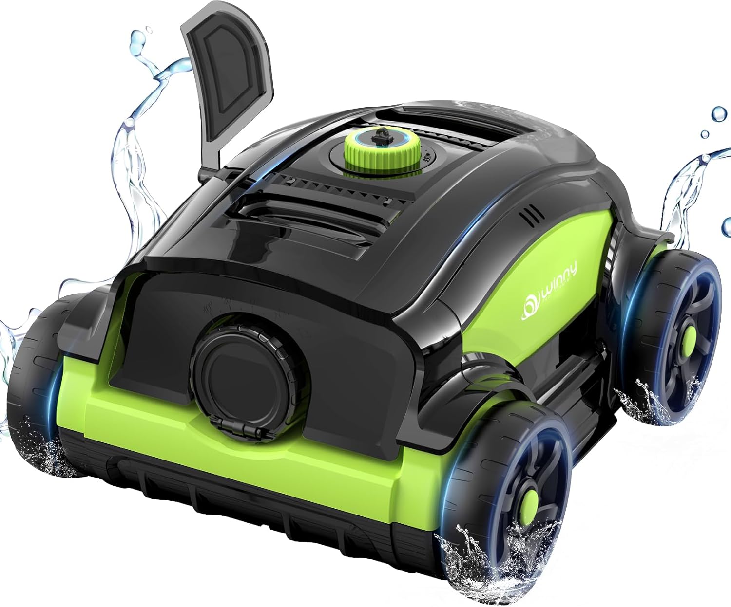 WY1103 Robot Piscine, Aspirateur Piscine sans Fil avec Batterie, 120 Min Autonomie, Double Moteur, LED, Filtre 180μm, Stationnement Auto, Piscines Hors-Sol 120m²(Vert-Noir A)