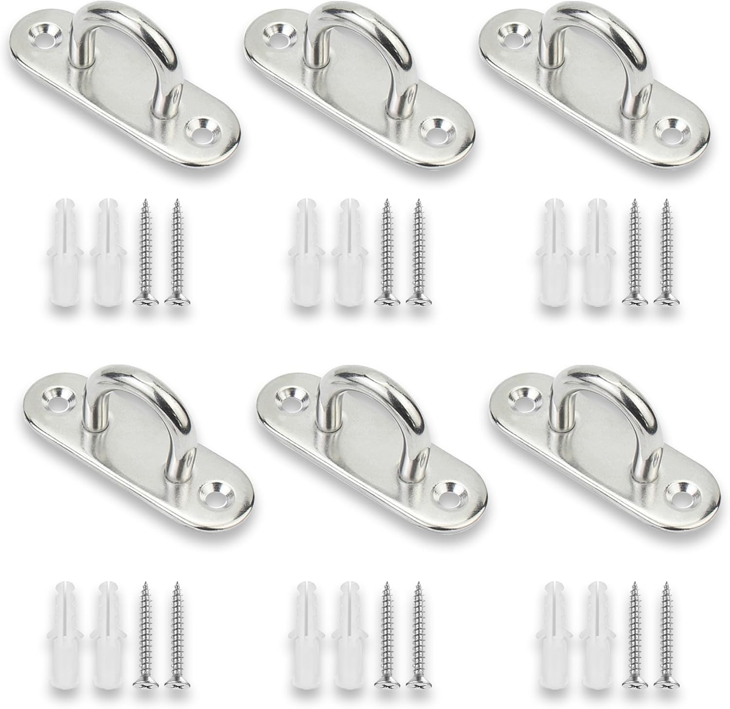 UBRAVE Lot De 6 Plaque Oeillet Acier Inoxydable,Plaques À Œillet Oblongues M5, 304 En Acier Inoxydable Pour Balançoires De Yoga Hamacs Auvent Accessoires De Bateau,Livré Avec Vis Et Durites Oblong Argent