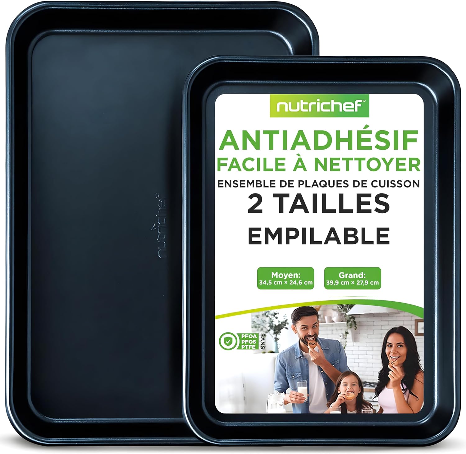 Plaque à Biscuits - Ensemble de Plaques de Cuisson Antiadhésives - Plateau Four en Acier au Carbone - Taille Grande et Moyenne - Bleu Bleu Diamanté