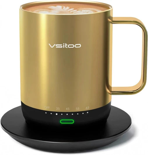 Vsitoo S3PRO Tasse intelligente à contrôle de la température avec couvercle, tasse à café auto-chauffante, autonomie de 90 minutes – Tasse à café auto-chauffante contrôlée par application et manuel – Doré