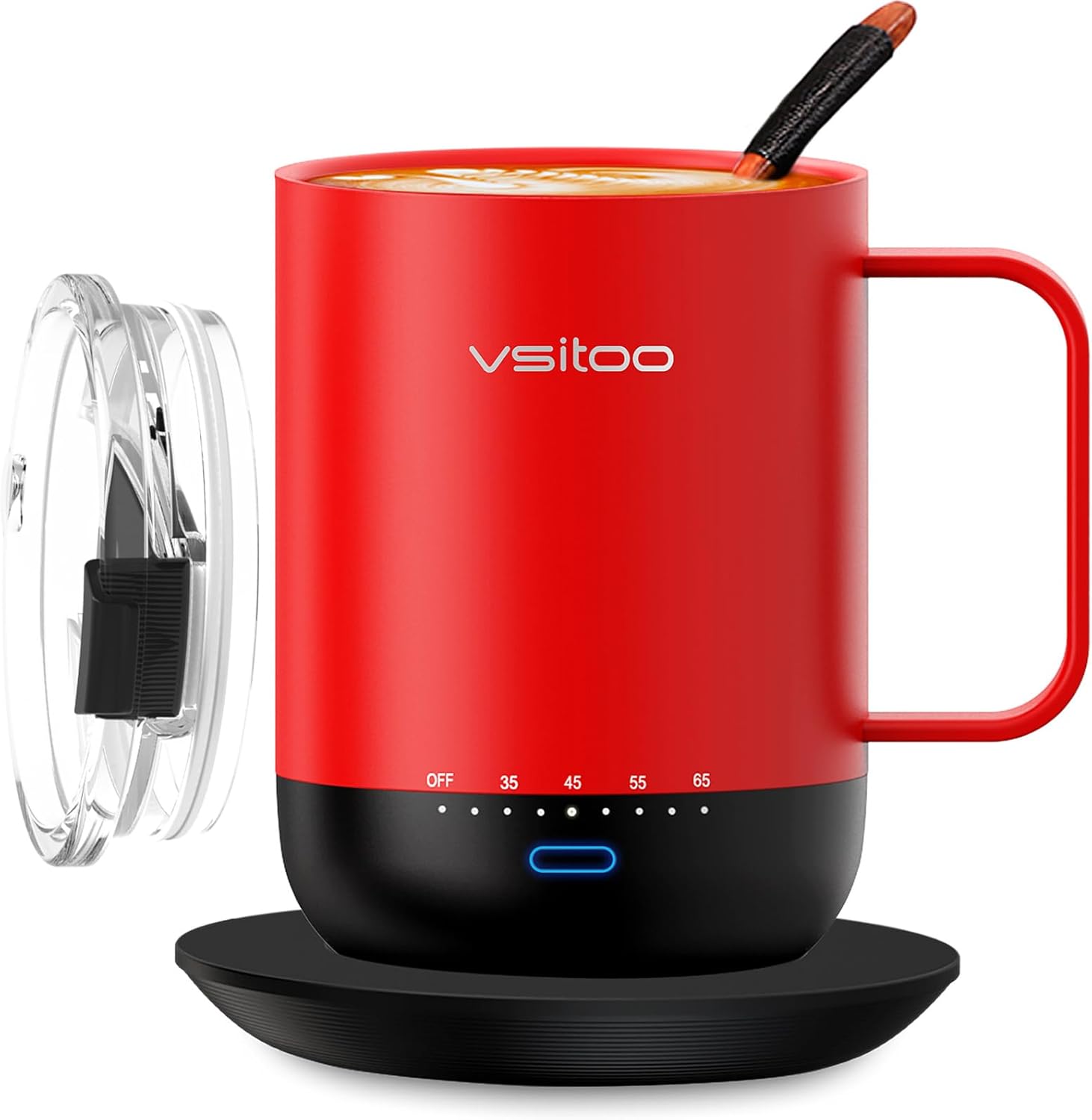 VSITOO Tasse à café S3 PRO à contrôle de température intelligent, 14 Oz, Chauffe-café auto-chauffant avec contrôle manuel et APP, rechargeable et alimenté par batterie, lumière LED (Rouge)