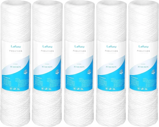 Lafiucy Cartouche de filtre à eau pour sédiments enroulés de 30 micron, paquet de 5, pour filtration de sédiments dans toute la maison de 10 pouces x 2,5 pouces 30 micrón