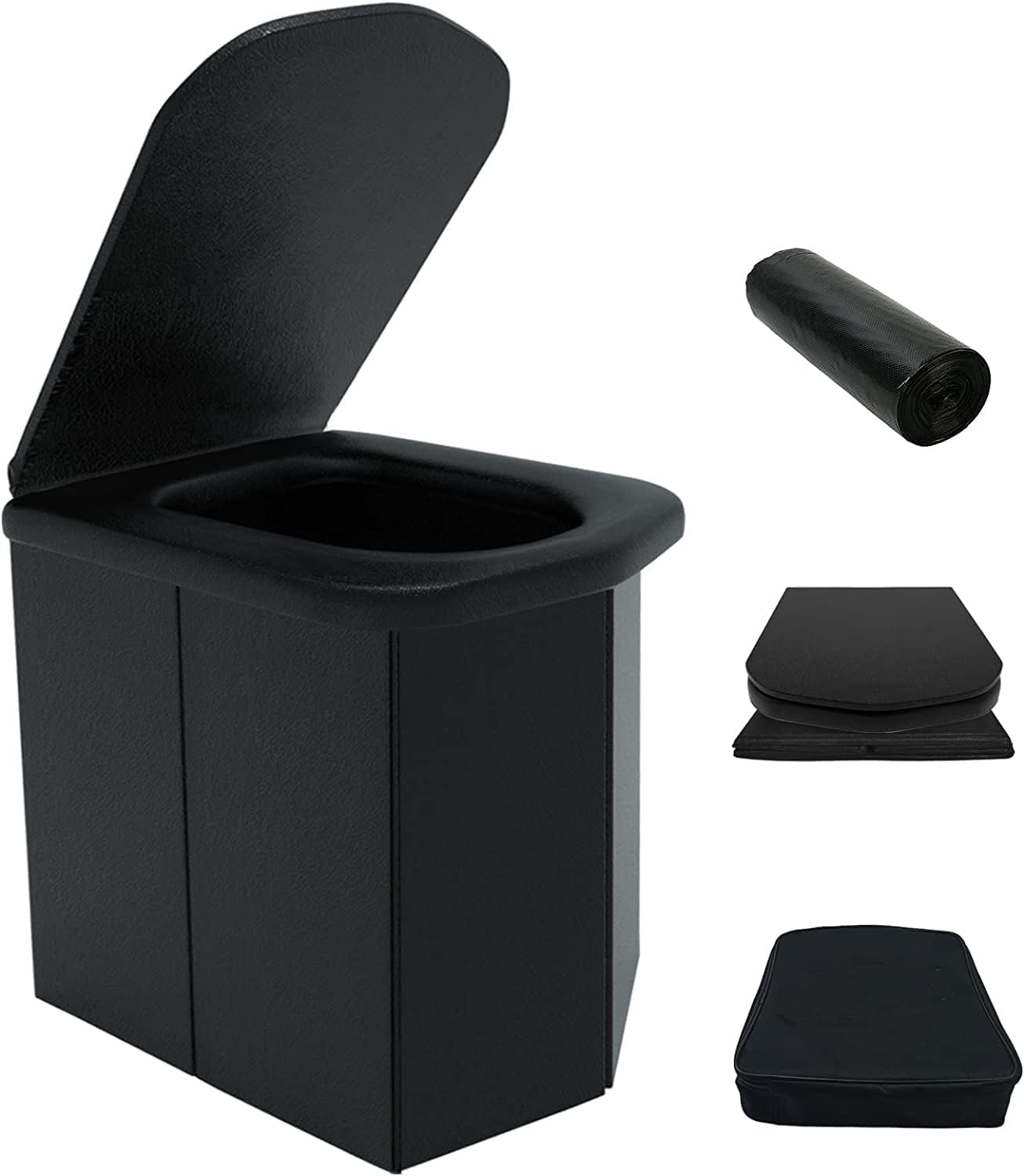 Toilette Camping Portable avec Couvercle, Toilettes Sèches WC Pliable sans Produit Chimique - Supporte Plus de 200 kg, Kit Seau Hygiénique Adulte avec 12 Sacs - Conviennent pour la Pêche, Eandonnée