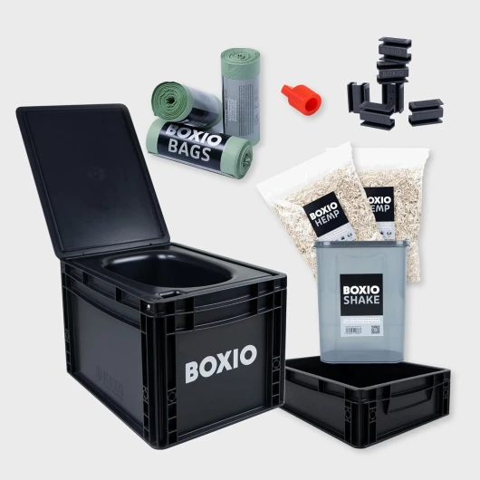 Toilette Sèche Portable Séparateur d’Urine - WC Portable pour Voyages, Bateaux, Déplacements, Jardin, Camping-Car - Toilette Sèche Camping Compact : 40 x 30 x 28 cm, Noir Boxio Toilet Max+
